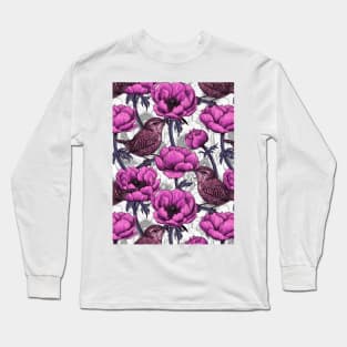 Wrens in the anemone garden Long Sleeve T-Shirt